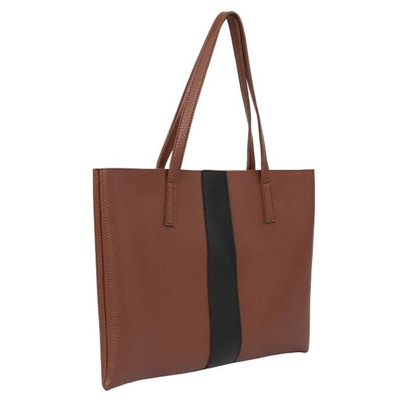 Vince Camuto Luck Tote Chestnut Brown Black Vegan Faux Leather - Picture 4 of 12
